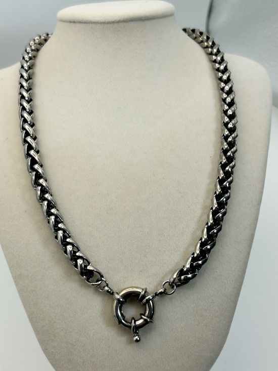 Source Unknown Jewelry - Gunmetal Wheat Chain Necklace Thick Chunky Edgy 16" Unsigned